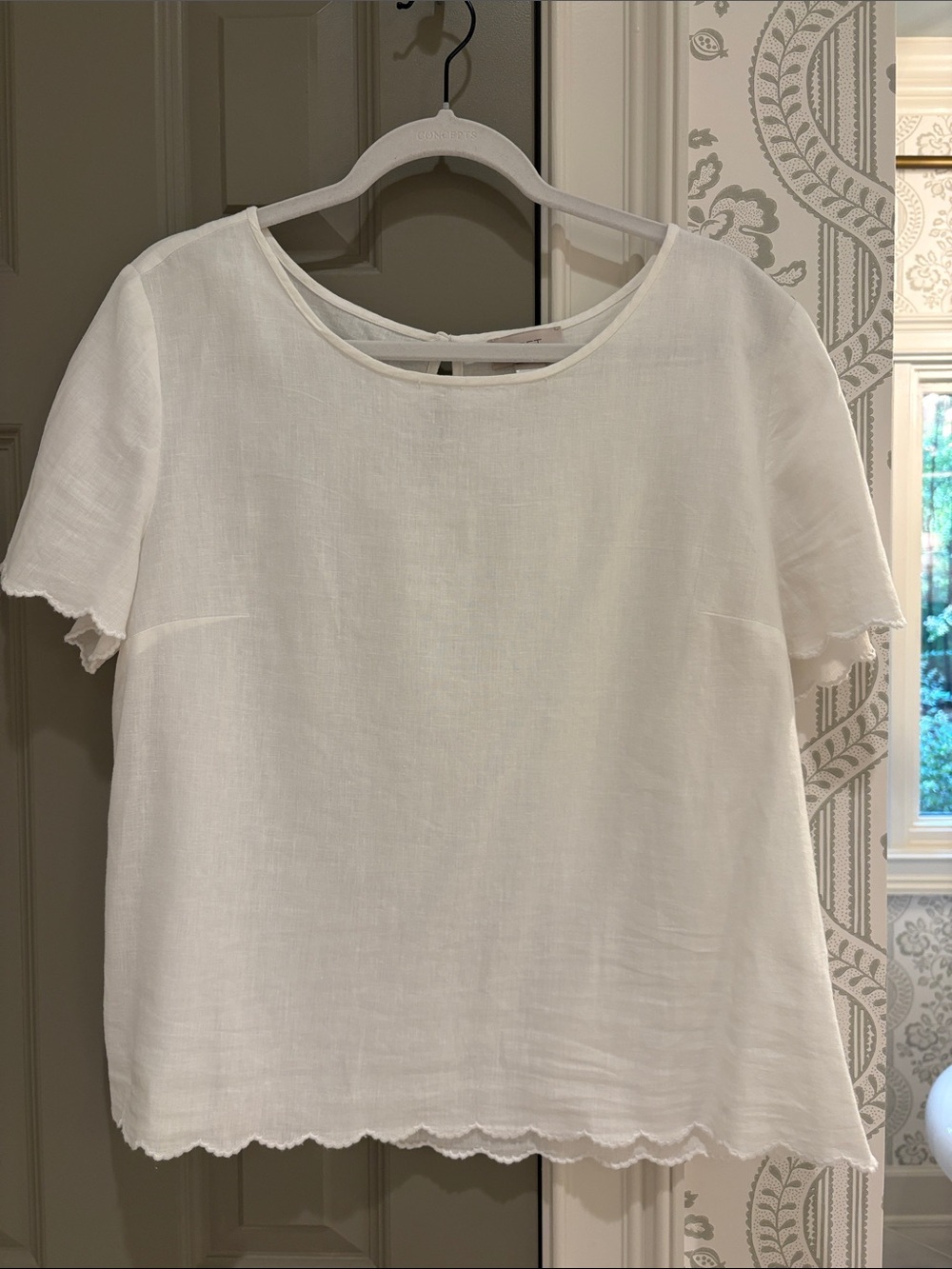 LOFT White Linen Short-Sleeve Scoop Neck Top